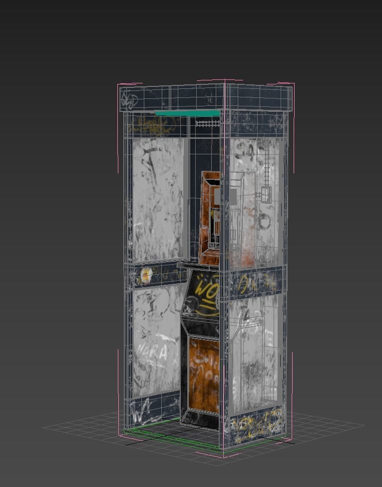 Dirty Telephone Booth Low-poly 3D model_4