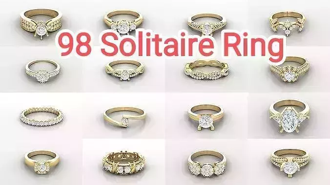 98 Model Diamond Women Ring Solitaire Cad   3D Model Collection