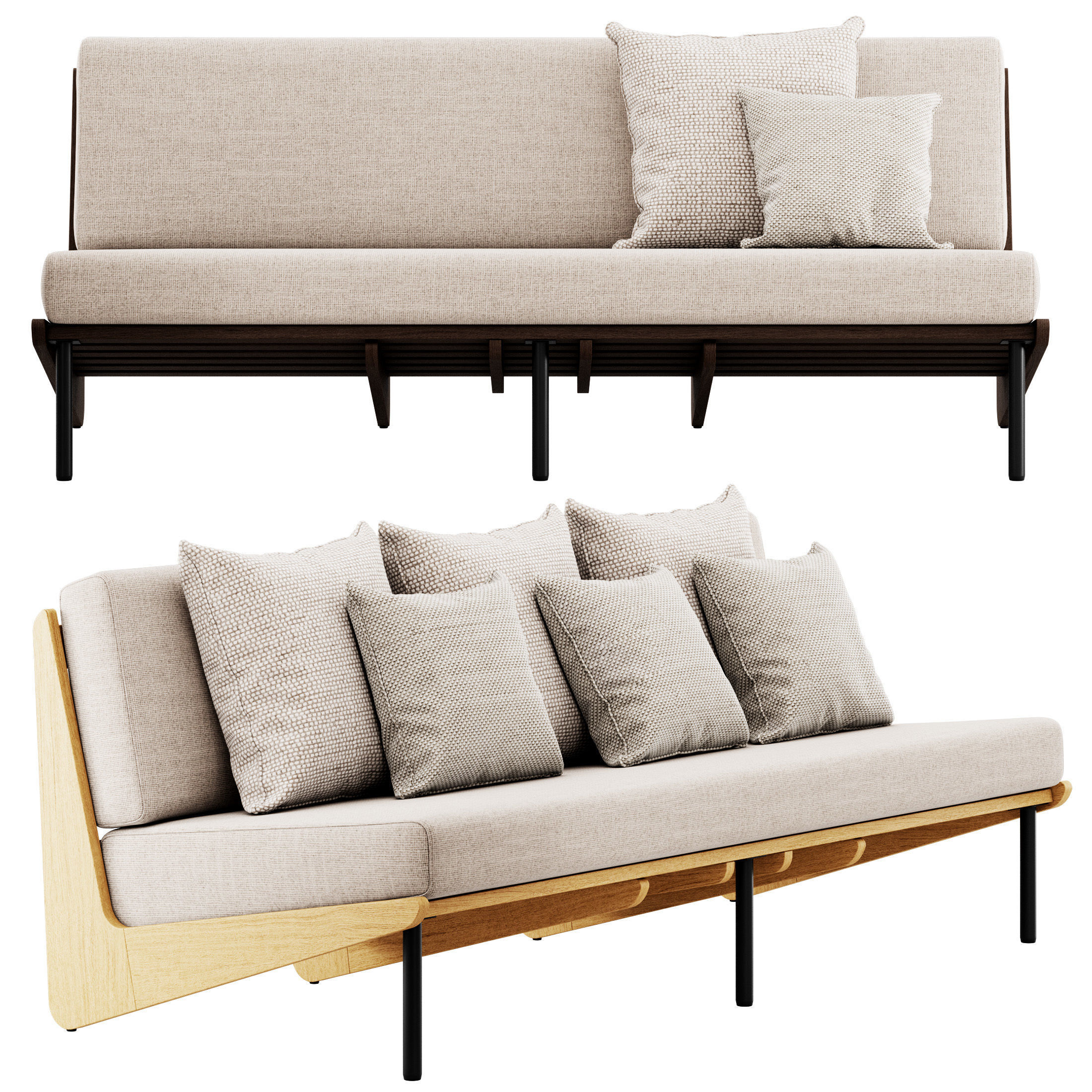Kinney Teak Sofa by Crate and Barrel 3D model_1