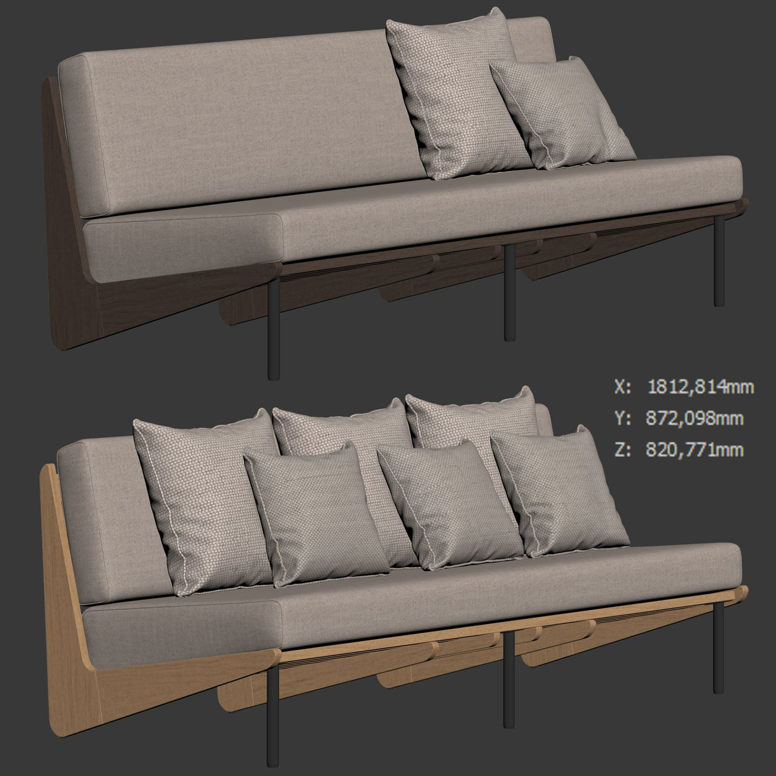Kinney Teak Sofa by Crate and Barrel 3D model_4