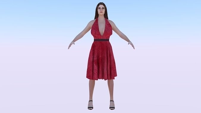 Woman in a Dress 035 Low-poly 3D model