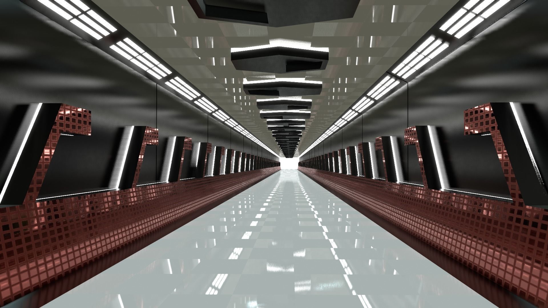 Sci -fi-Hall Way- corridor - Game Ready Low Poly PBR - 3D Model Low-poly 3D model_1