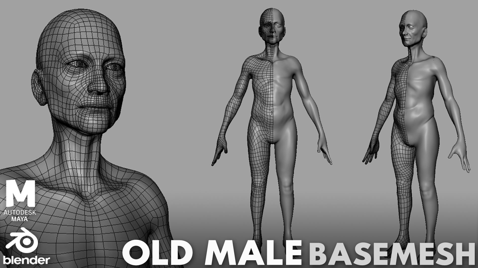 Old Male  BaseMesh Low-poly 3D model_1