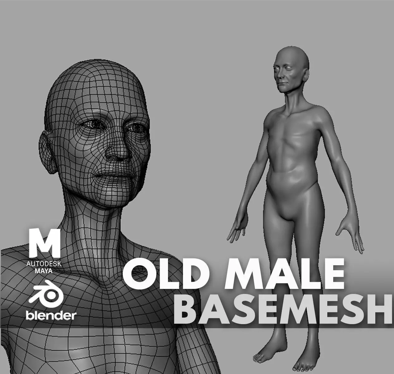 Old Male  BaseMesh Low-poly 3D model_0
