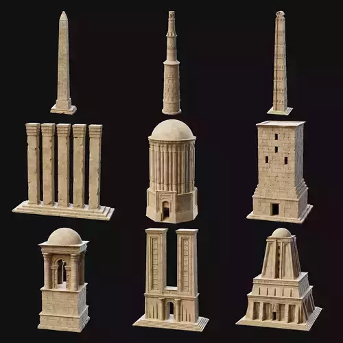 ANCIENT MONUMENTS COLUMN STATUE DESERT EGYPT TOWER COLLECTION Low-poly 3D model