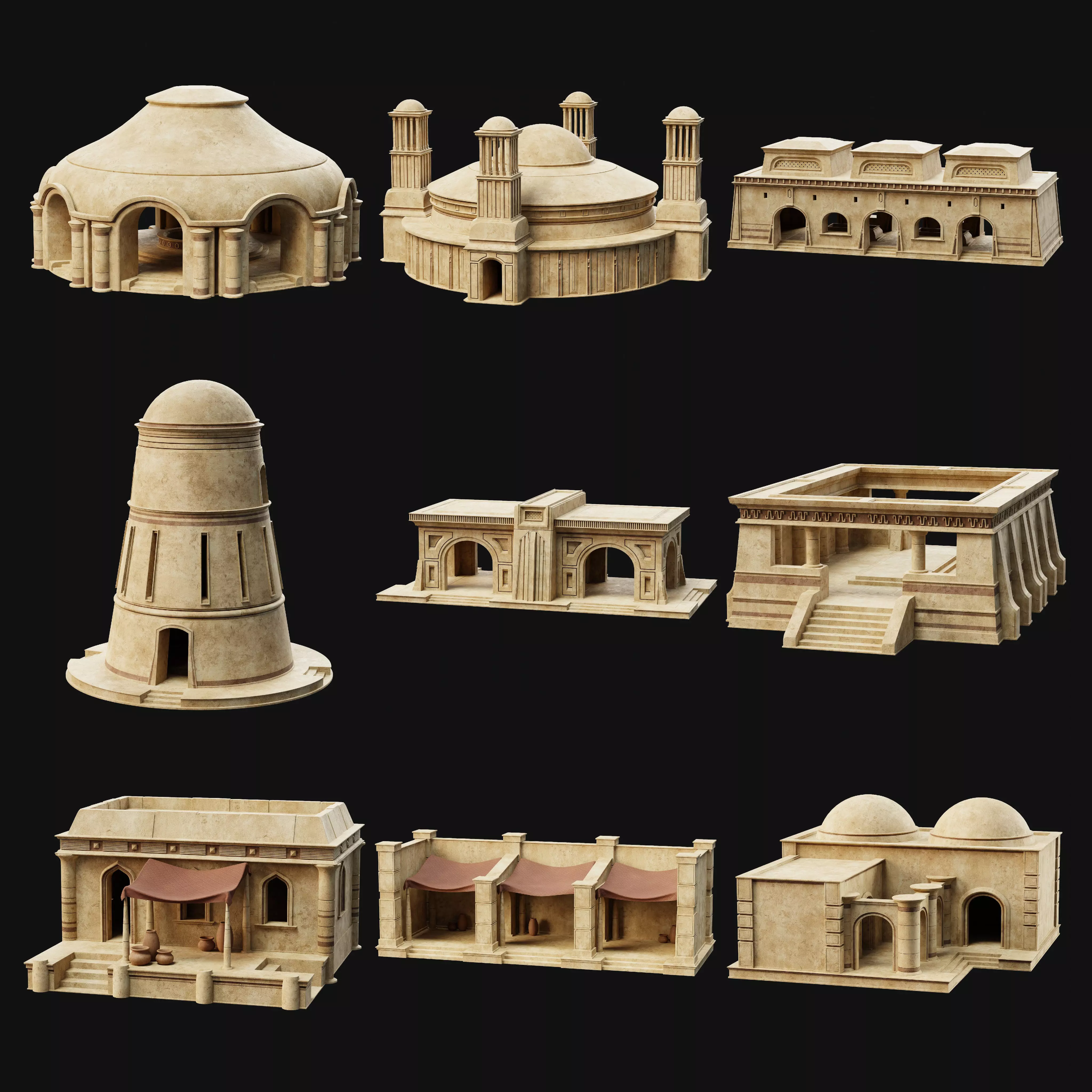 ANCIENT URBAN CITY UTILITY BUILDINGS DESERT EGYPT AAA COLLECTION Low-poly 3D model
