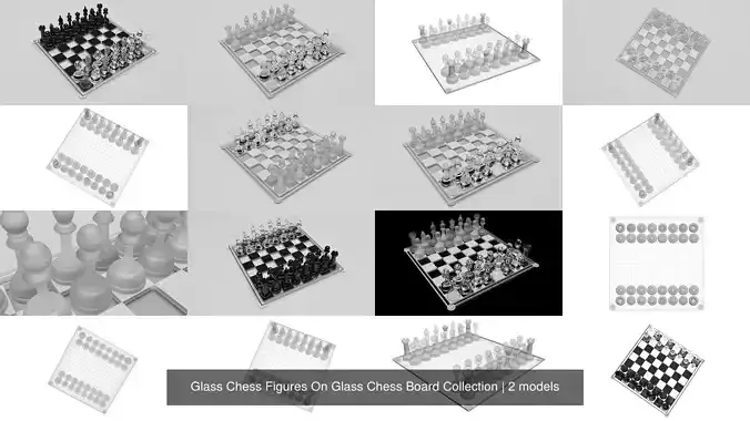 Glass Chess Figures On Glass Chess Board Collection