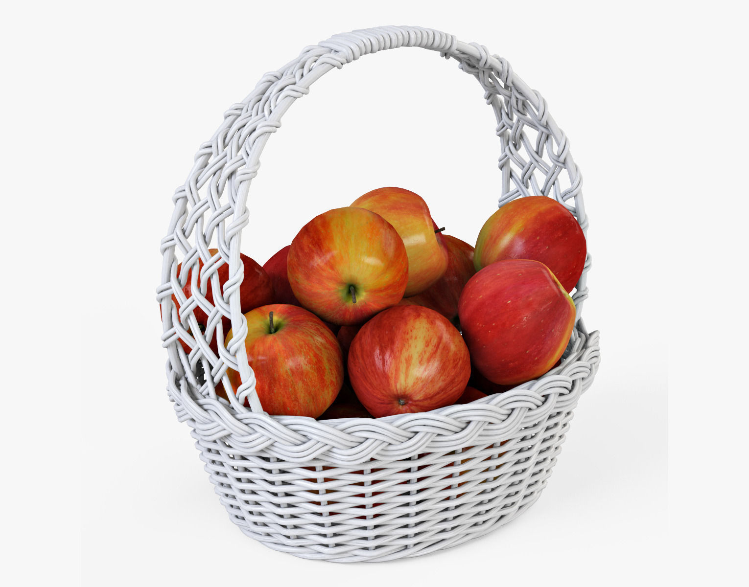 Wicker Basket 09 White Color with Apples 3D model