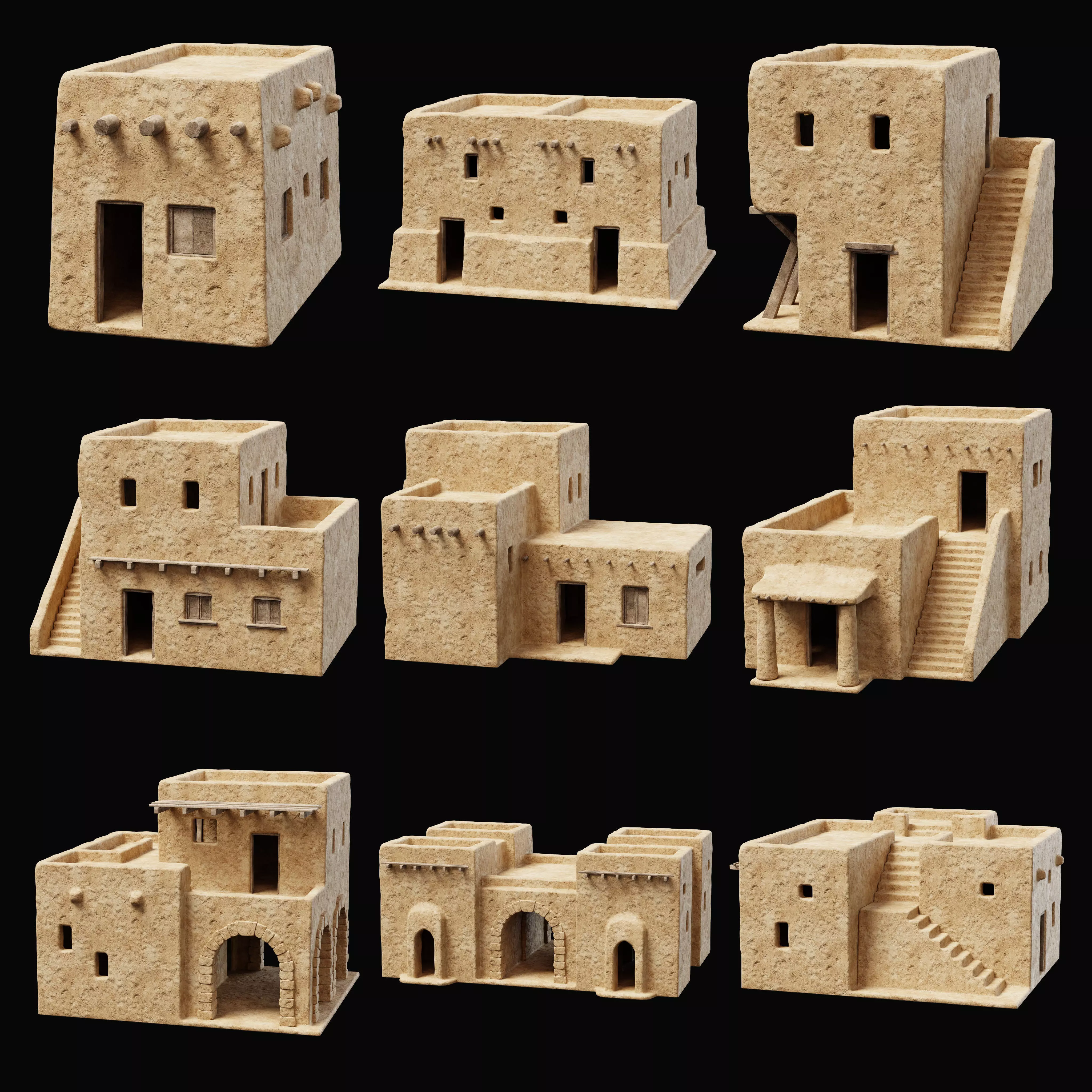 ANCIENT GENERIC CLAY HOUSES BUILDING DESERT EGYPT AAA COLLECTION Low-poly 3D model_0