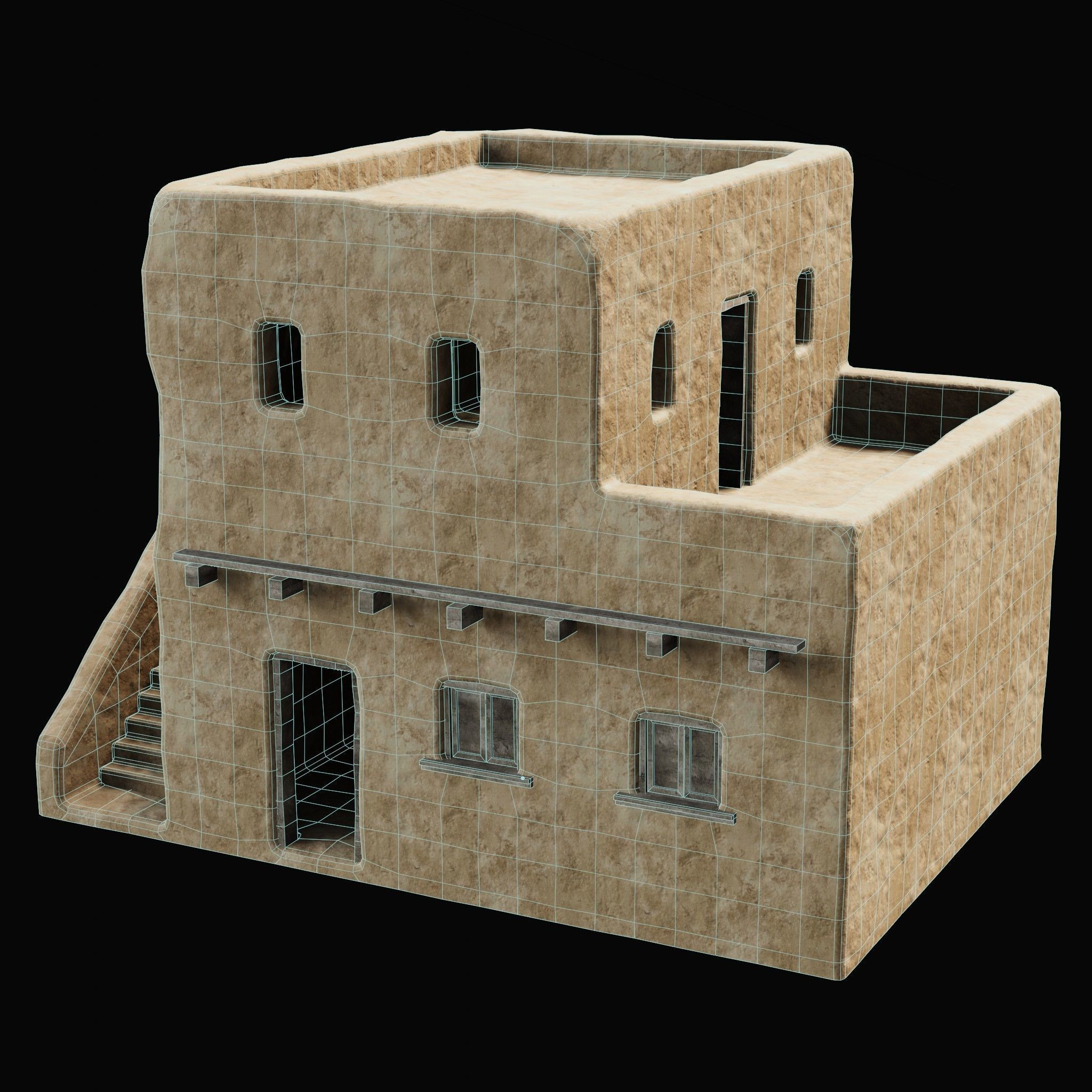 ANCIENT GENERIC CLAY HOUSES BUILDING DESERT EGYPT AAA COLLECTION Low-poly 3D model_16