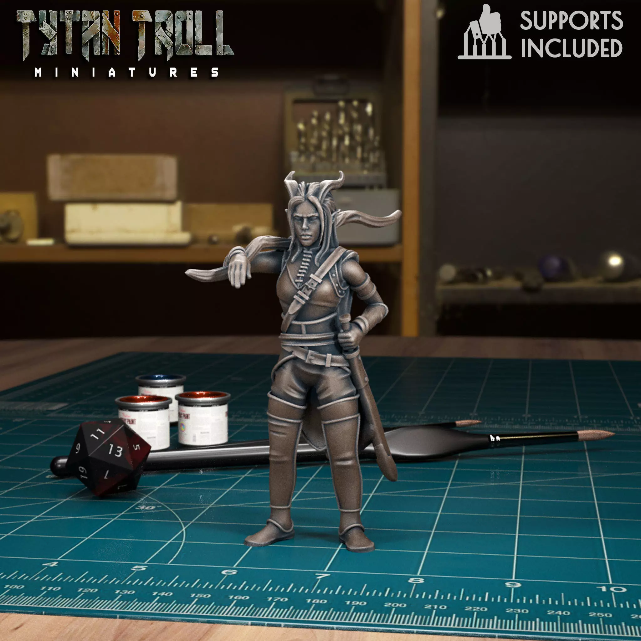 DnD Heroes - Tiefing Ranger Female - Pre-Supported 3D print model_0