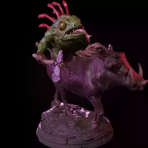 Murloc Warrior Riding a Boar 3D print model