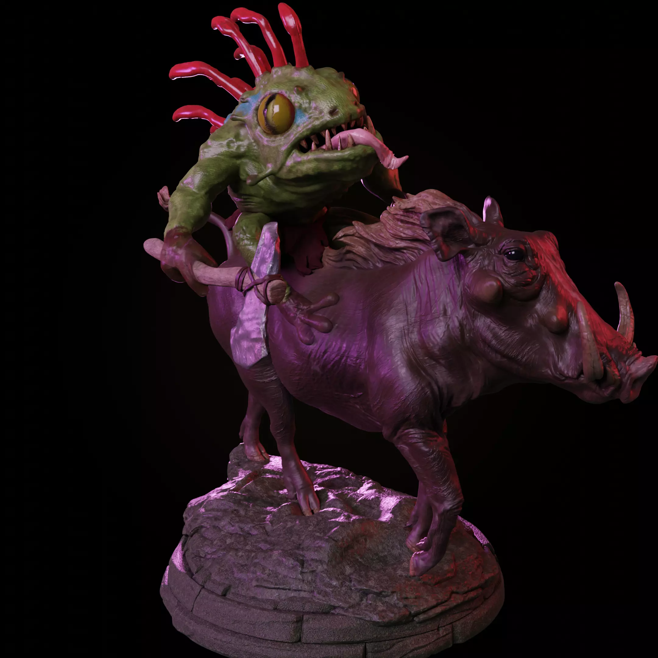 Murloc Warrior Riding a Boar 3D print model_0