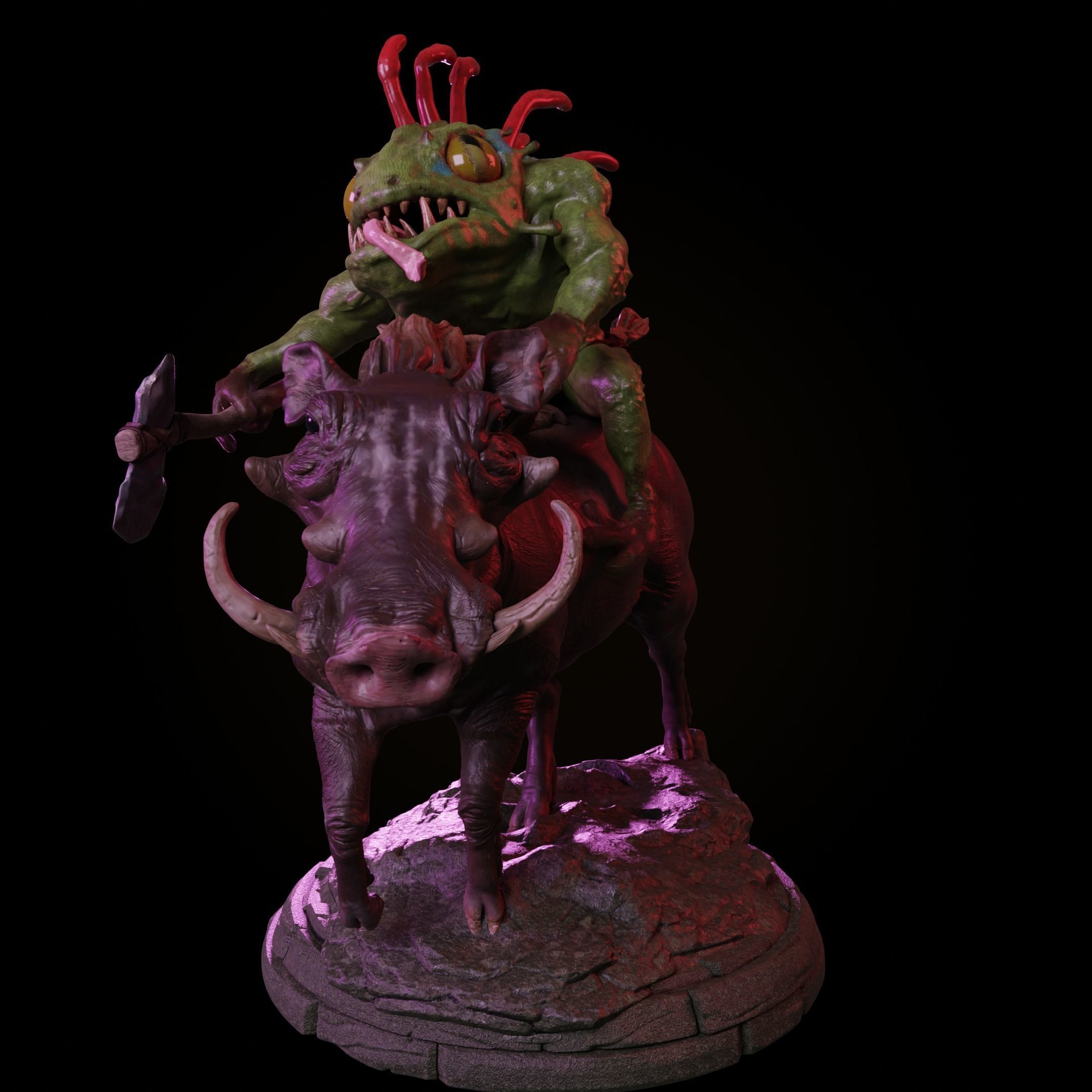 Murloc Warrior Riding a Boar 3D print model_2