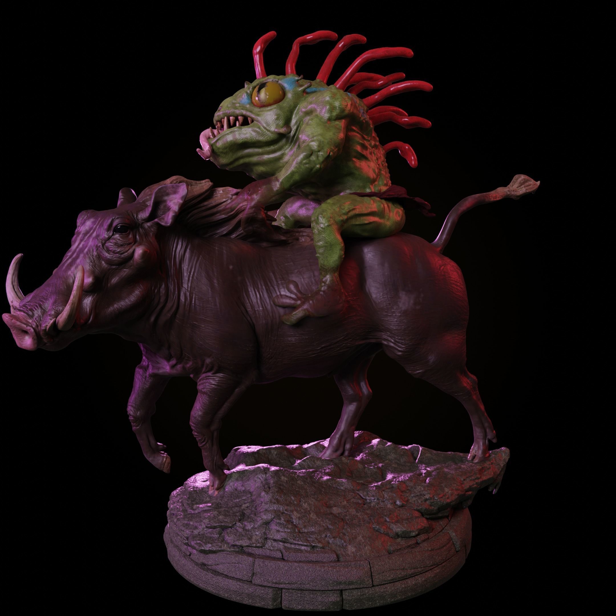 Murloc Warrior Riding a Boar 3D print model_3