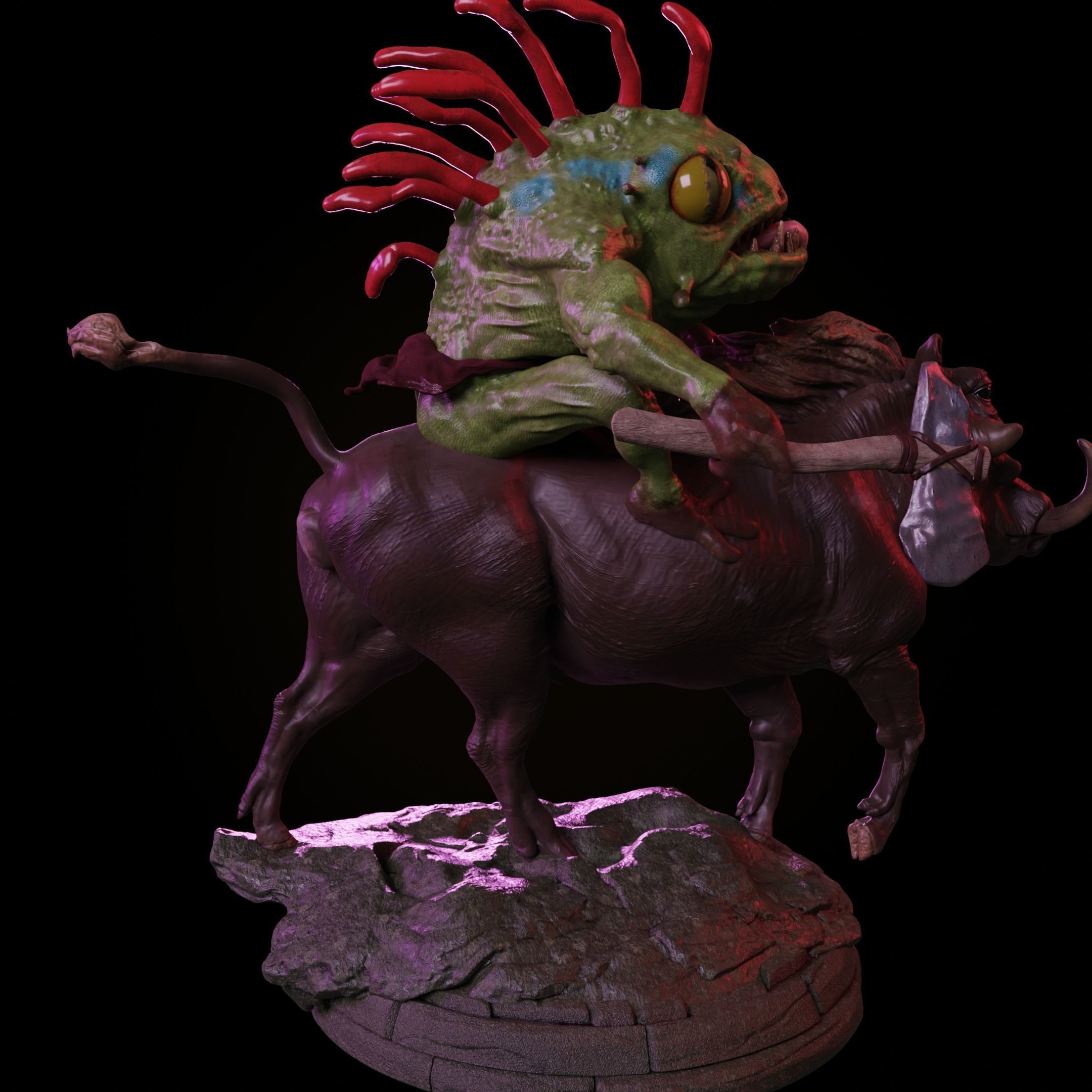 Murloc Warrior Riding a Boar 3D print model_5
