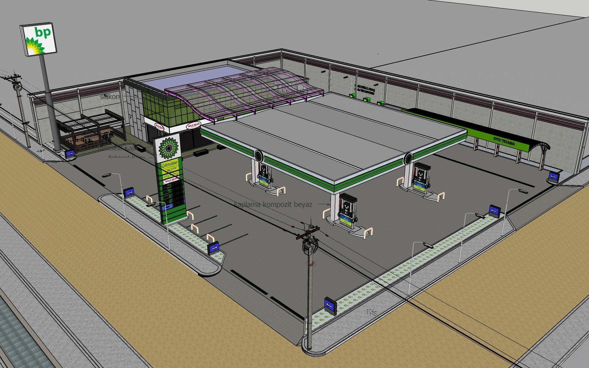 DETAILED GAS STATION FUEL STATION 3D model_1