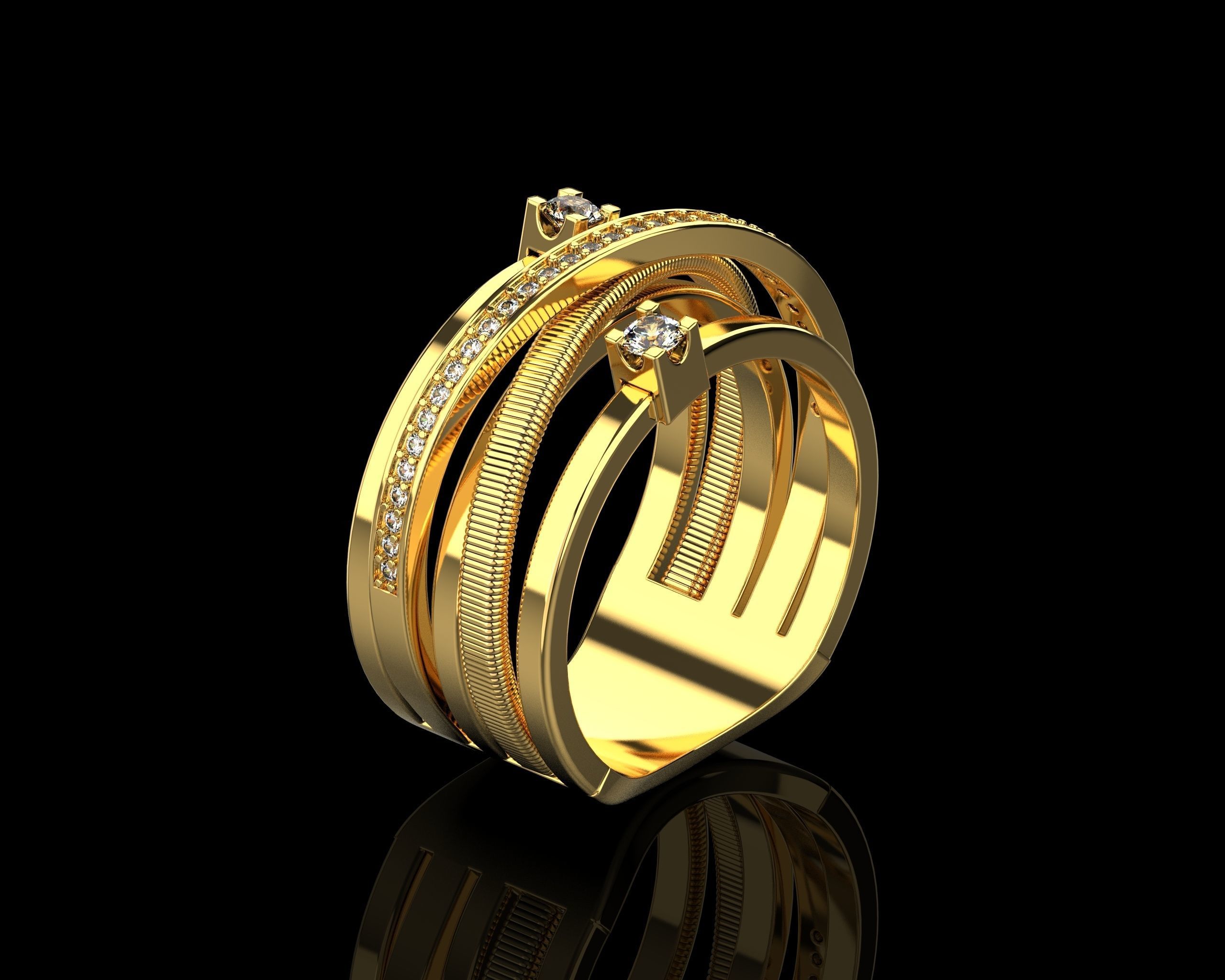 Ring with Diamonds N139 3D print model_21