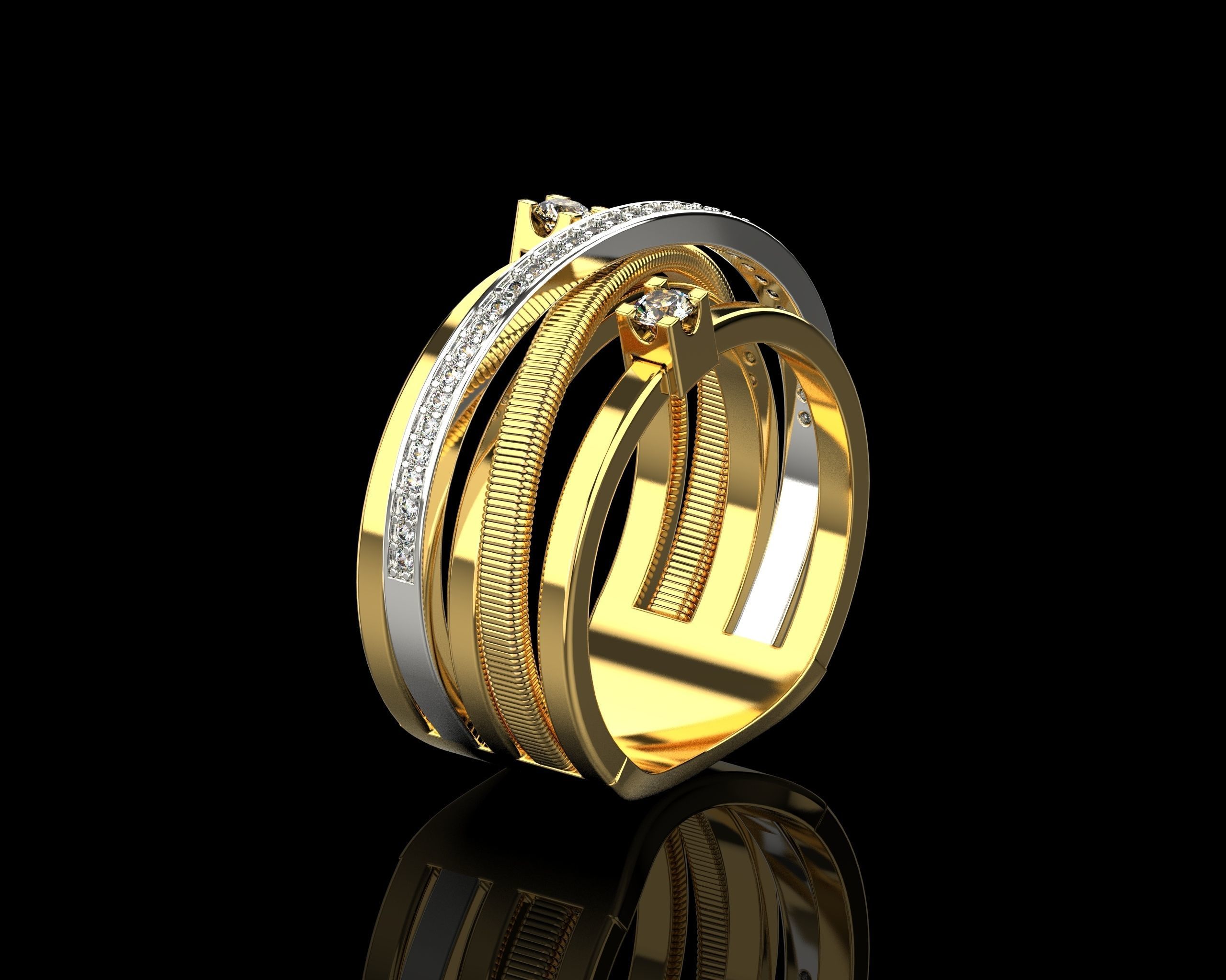 Ring with Diamonds N139 3D print model_3