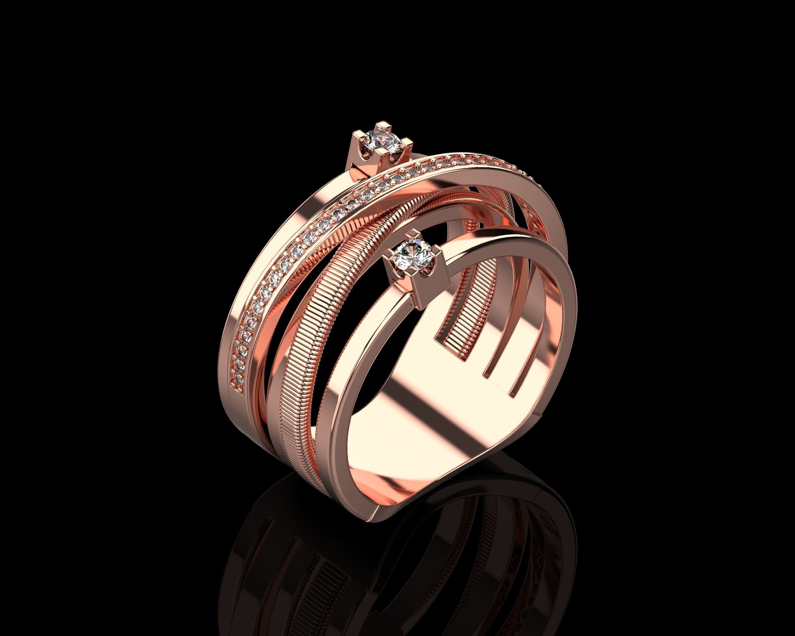 Ring with Diamonds N139 3D print model_29