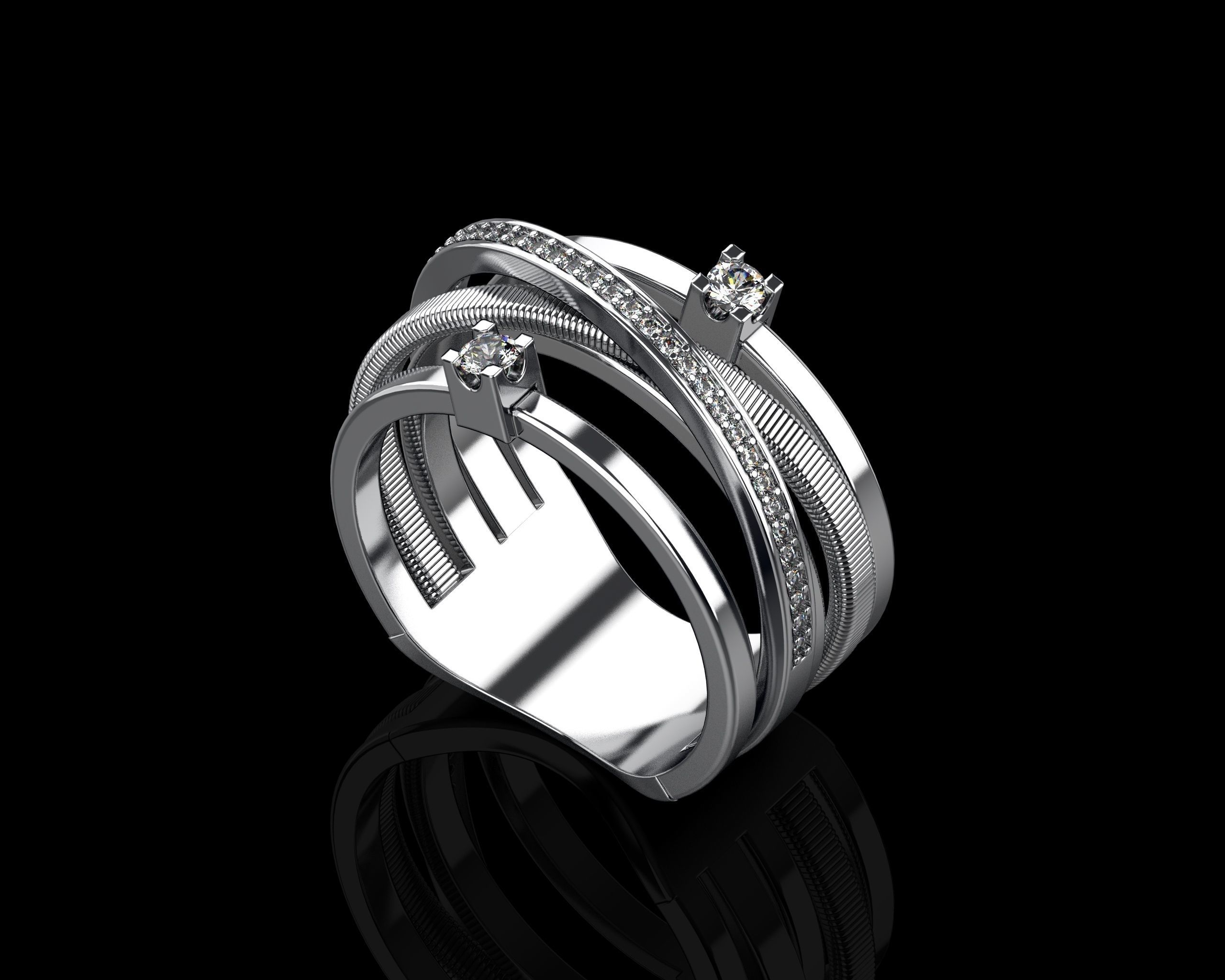 Ring with Diamonds N139 3D print model_23