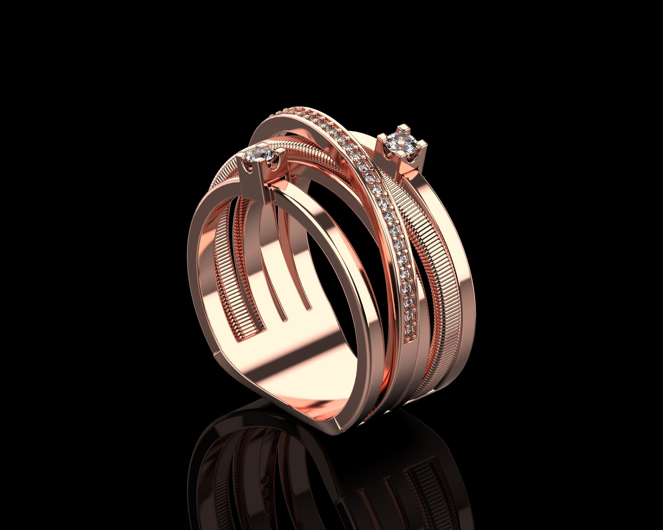 Ring with Diamonds N139 3D print model_27