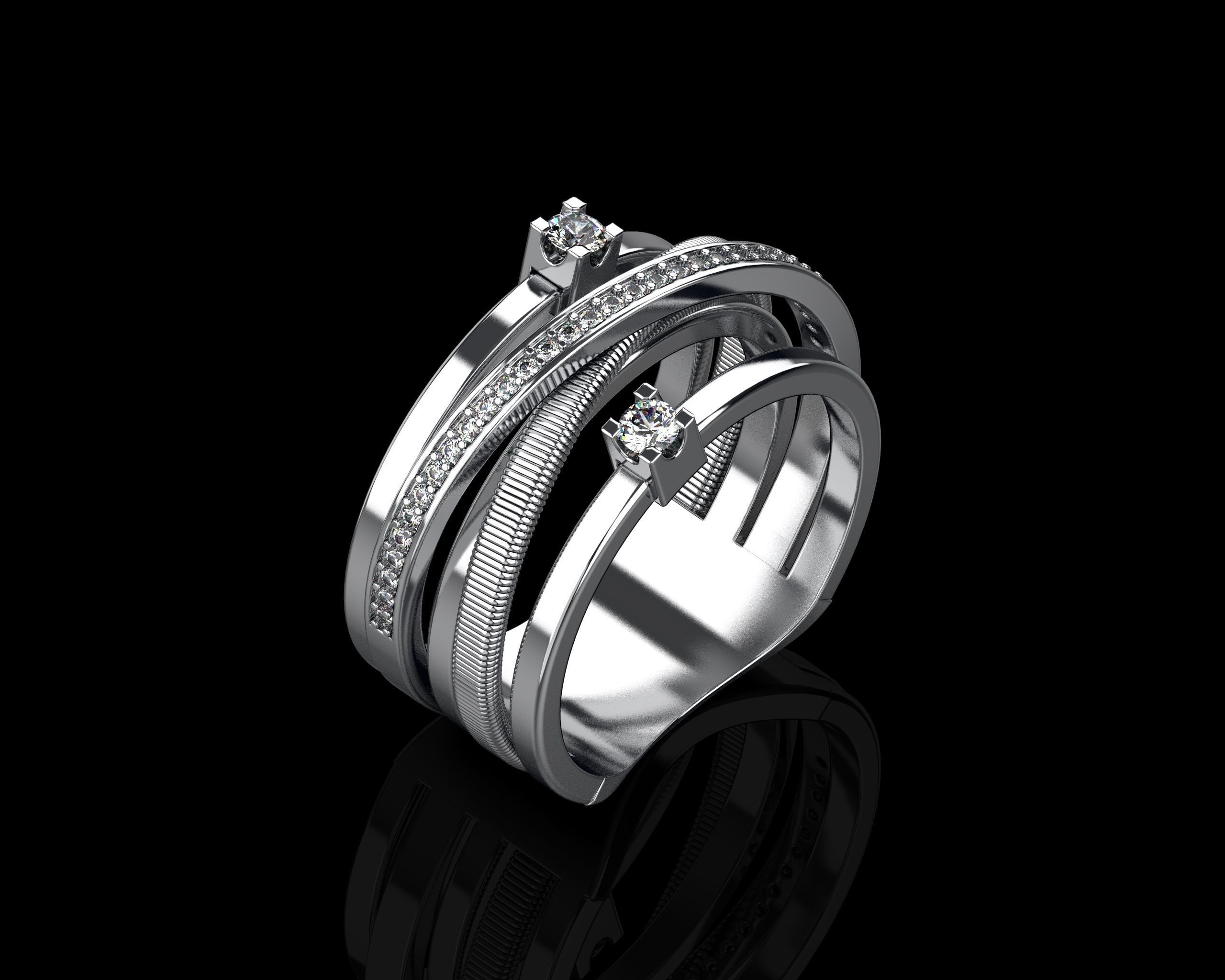 Ring with Diamonds N139 3D print model_24