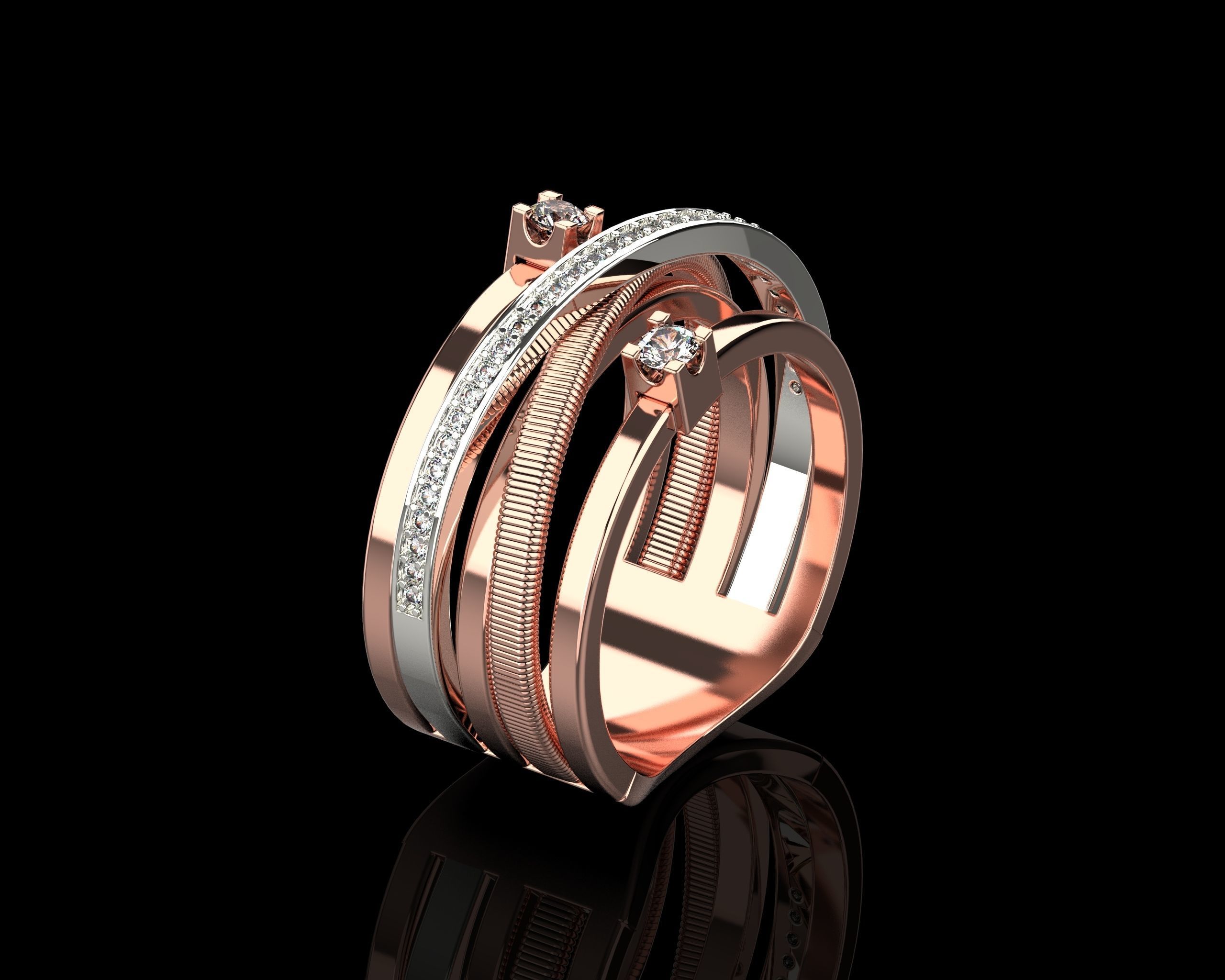 Ring with Diamonds N139 3D print model_17