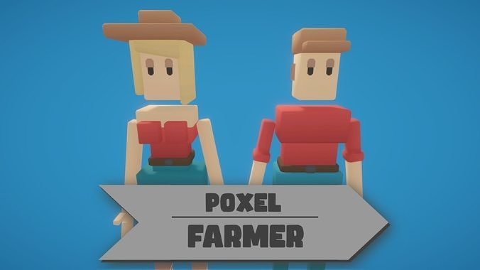 Poxel - Farmer Characters - Rigged Low-poly 3D model