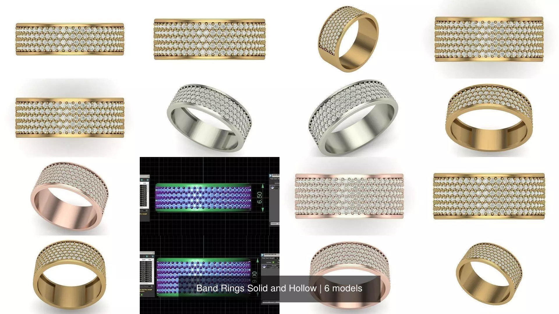 Band Rings Solid and Hollow 3D Model Collection_0