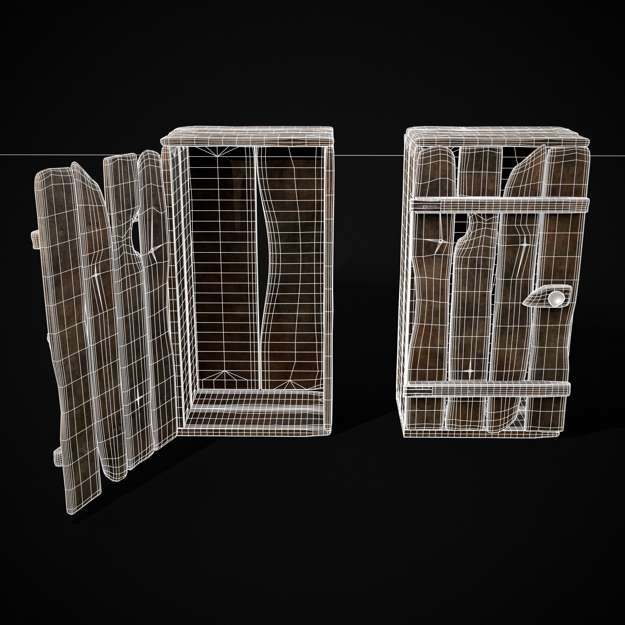 Rustic Medieval Wooden Cupboard  Low-poly 3D model_32