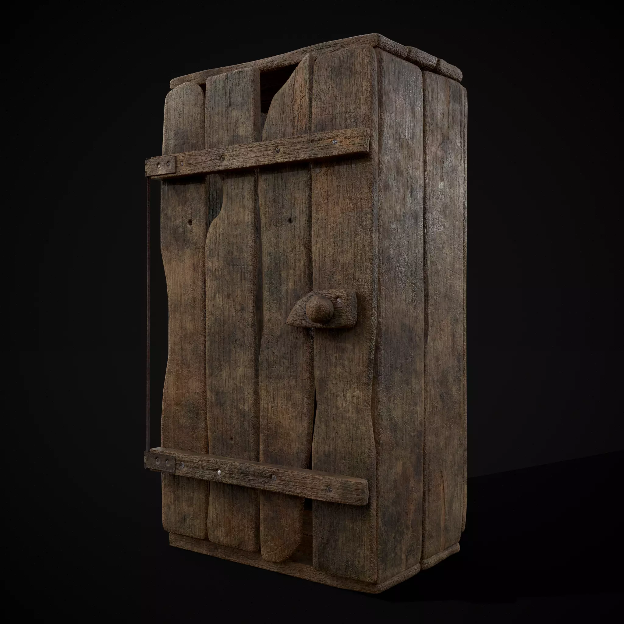 Rustic Medieval Wooden Cupboard  Low-poly 3D model_0