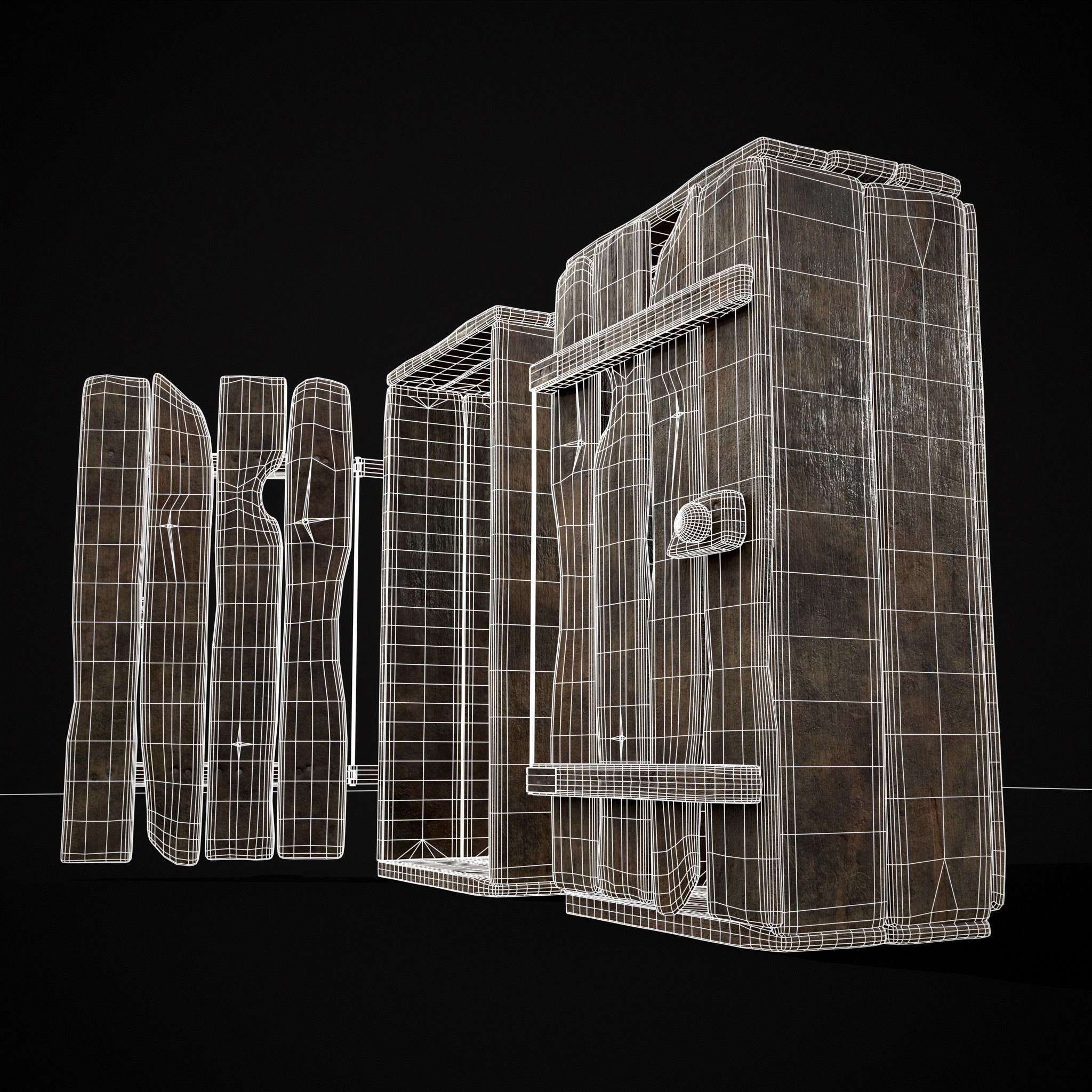 Rustic Medieval Wooden Cupboard  Low-poly 3D model_30