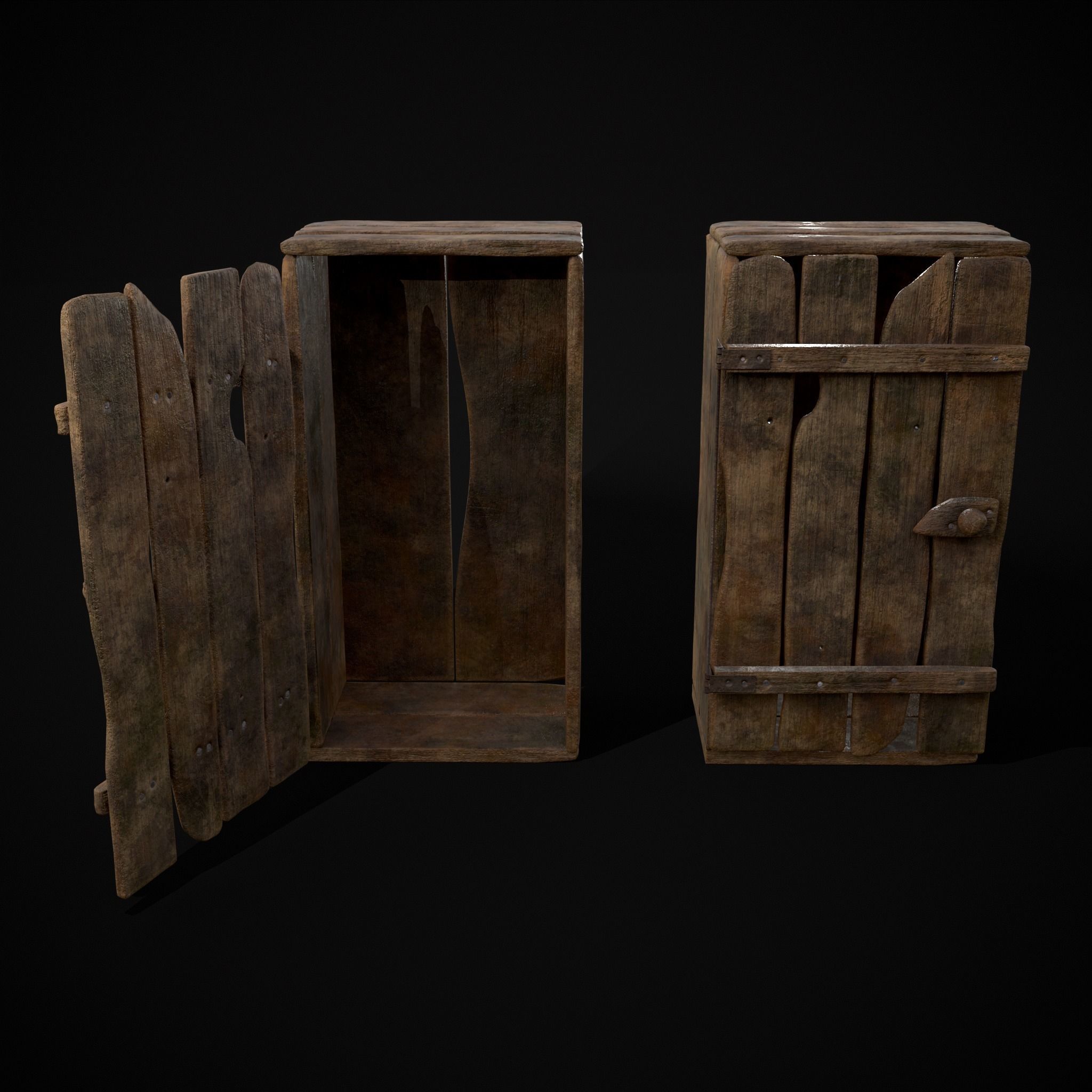 Rustic Medieval Wooden Cupboard  Low-poly 3D model_31