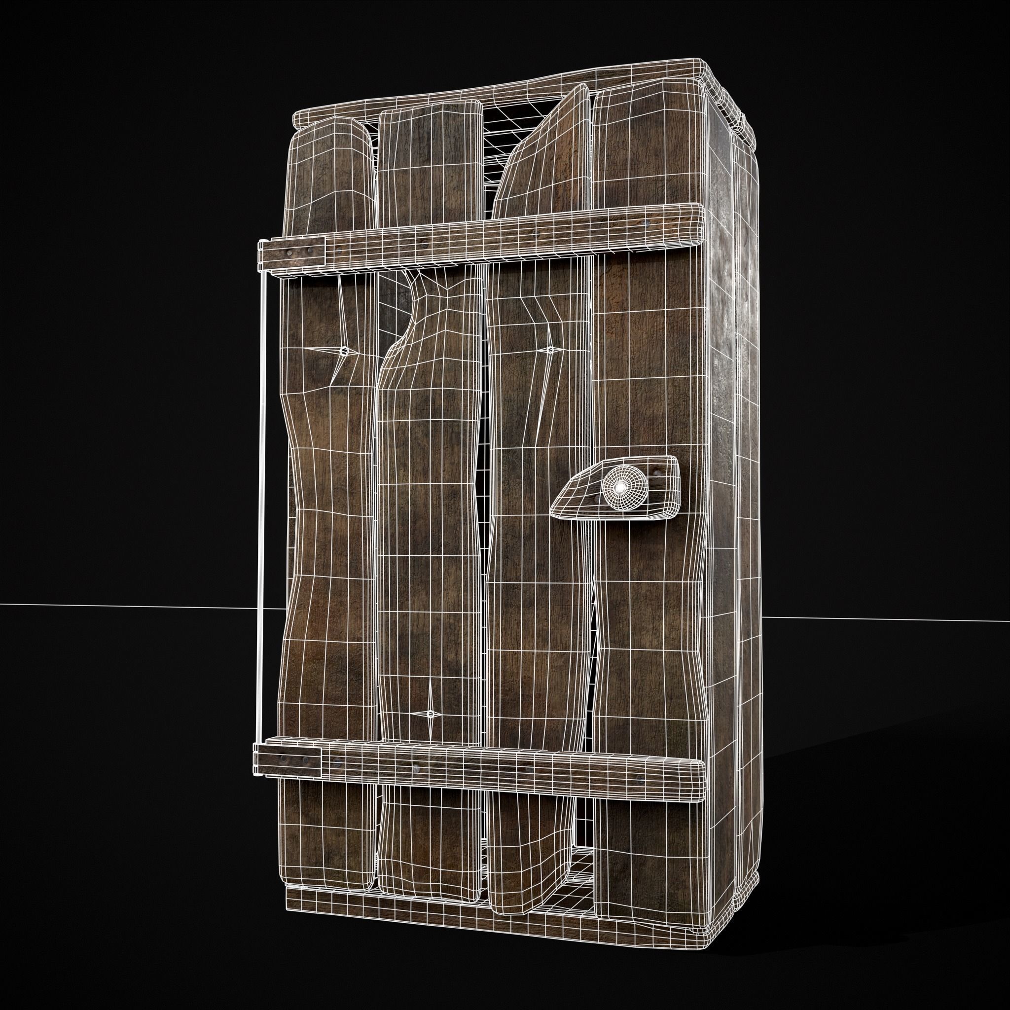 Rustic Medieval Wooden Cupboard  Low-poly 3D model_24