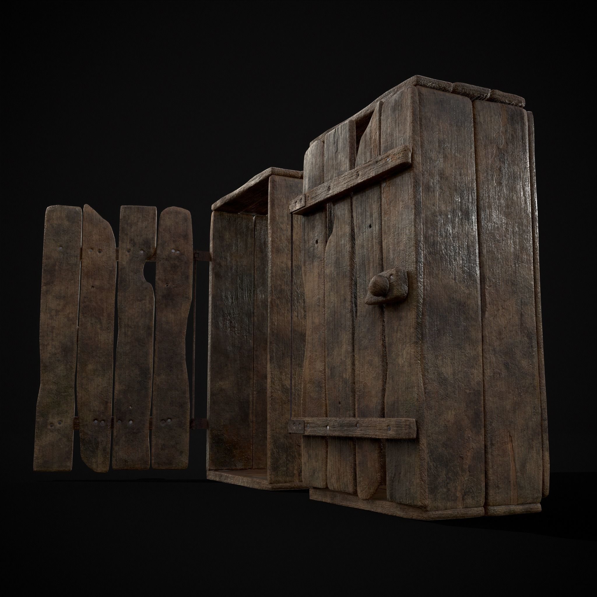 Rustic Medieval Wooden Cupboard  Low-poly 3D model_29