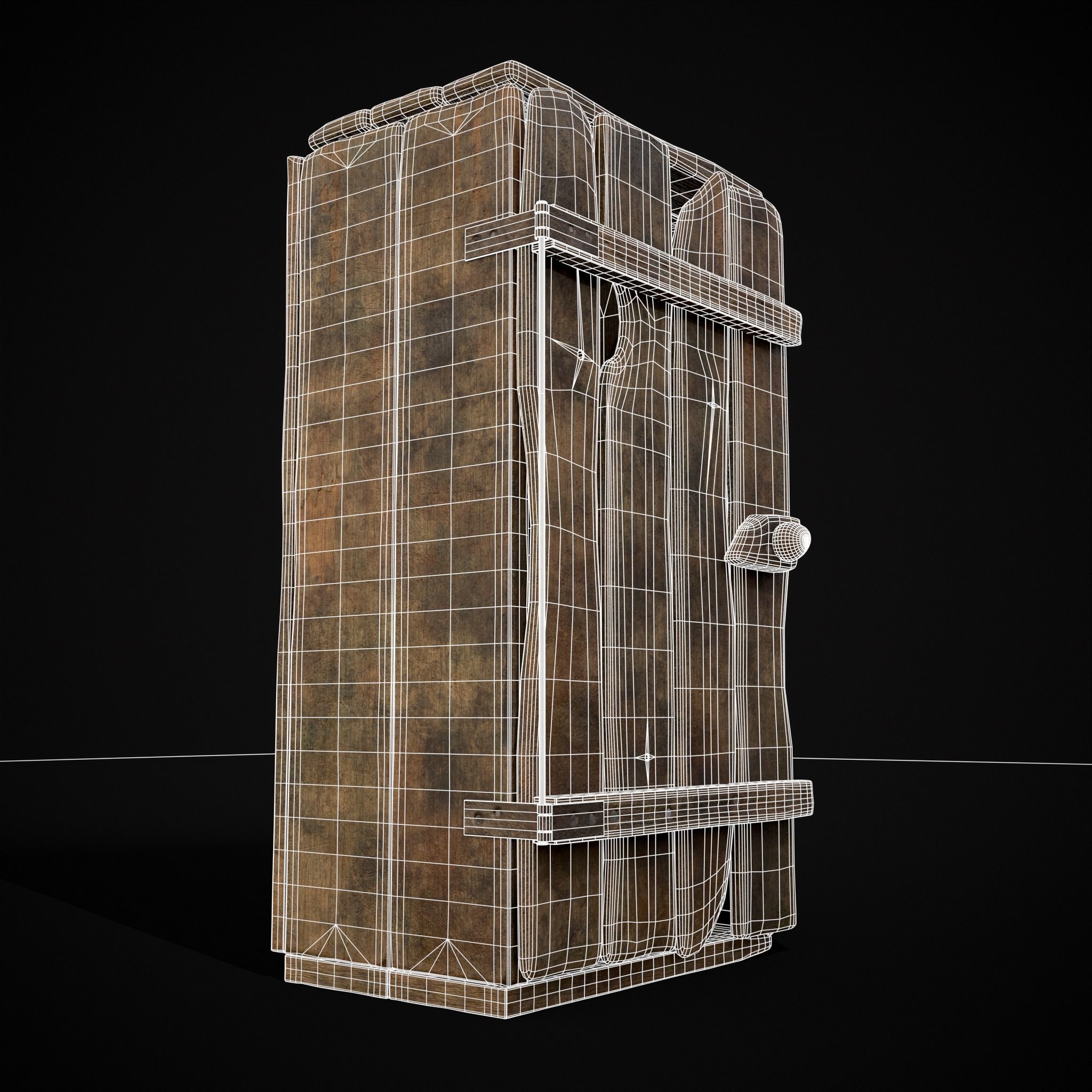 Rustic Medieval Wooden Cupboard  Low-poly 3D model_5