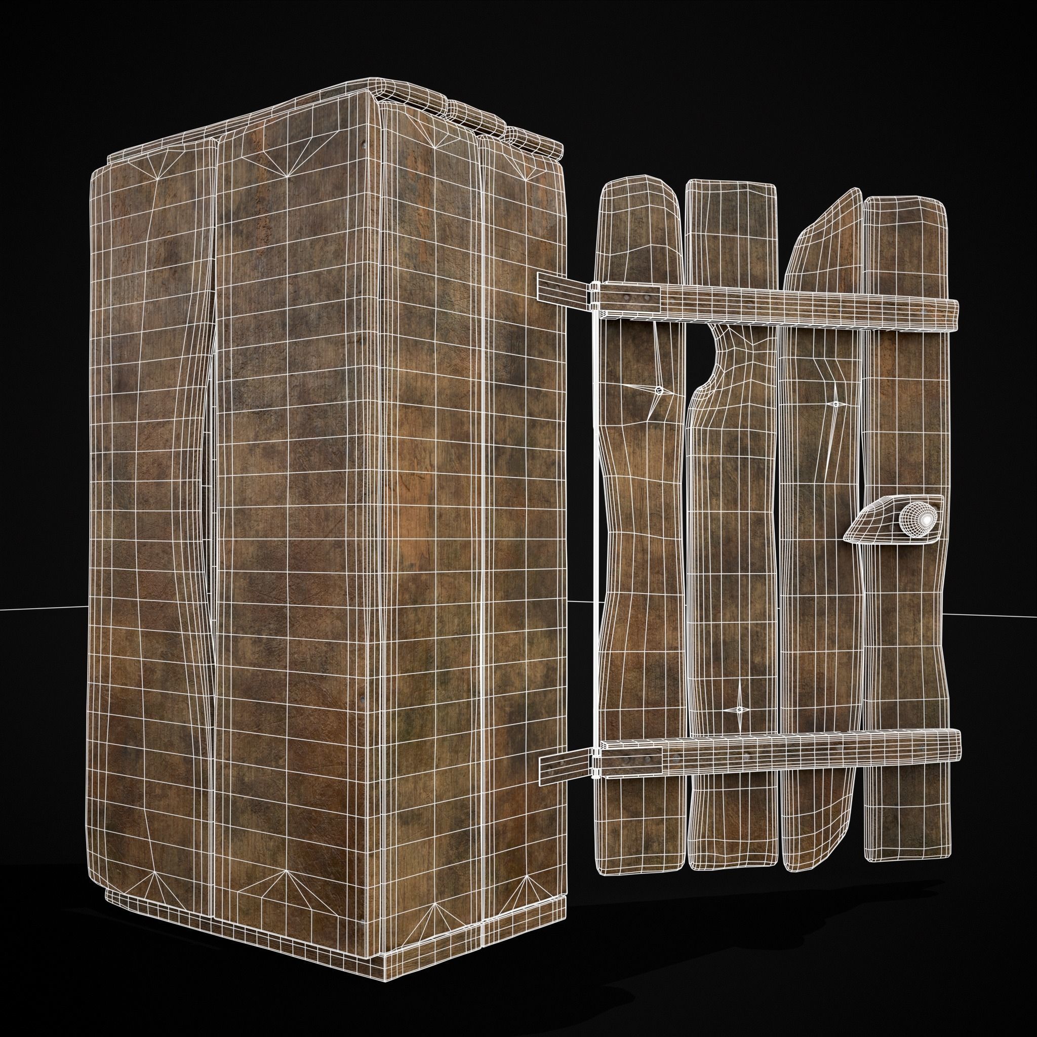 Rustic Medieval Wooden Cupboard  Low-poly 3D model_17