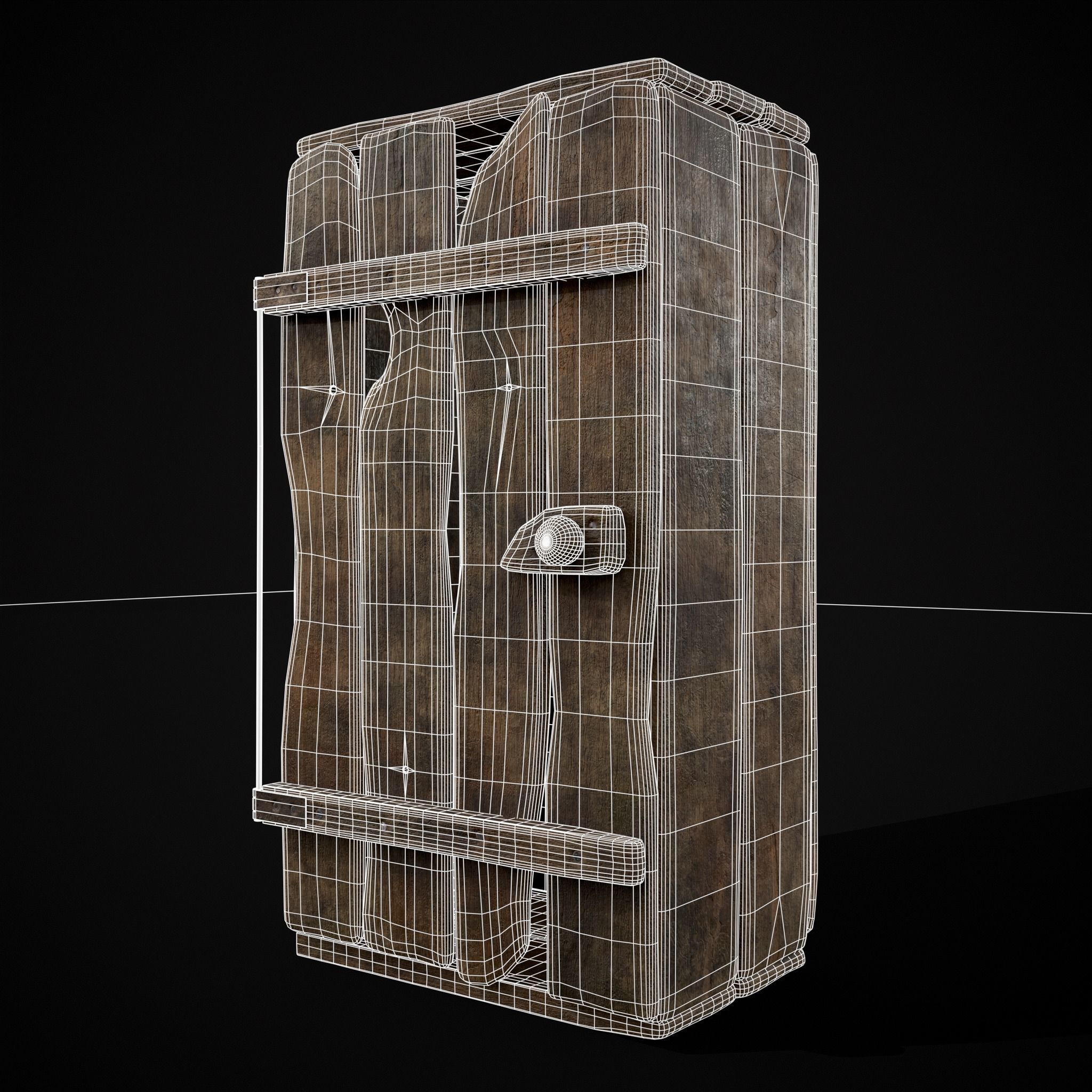 Rustic Medieval Wooden Cupboard  Low-poly 3D model_2