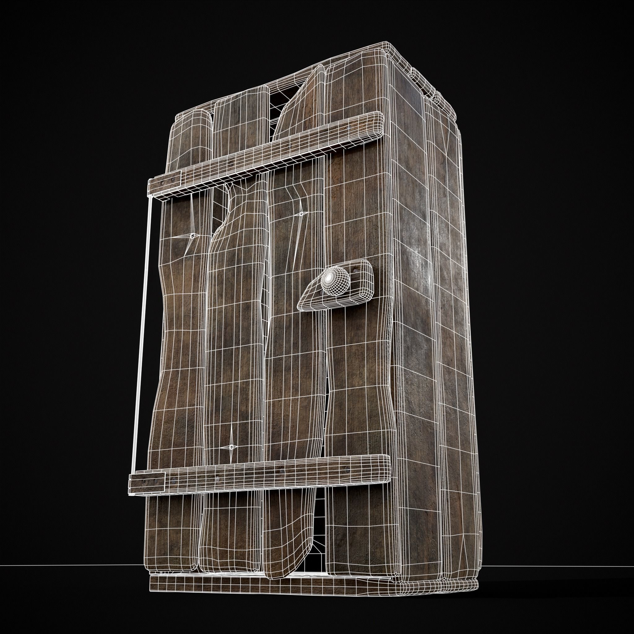 Rustic Medieval Wooden Cupboard  Low-poly 3D model_11