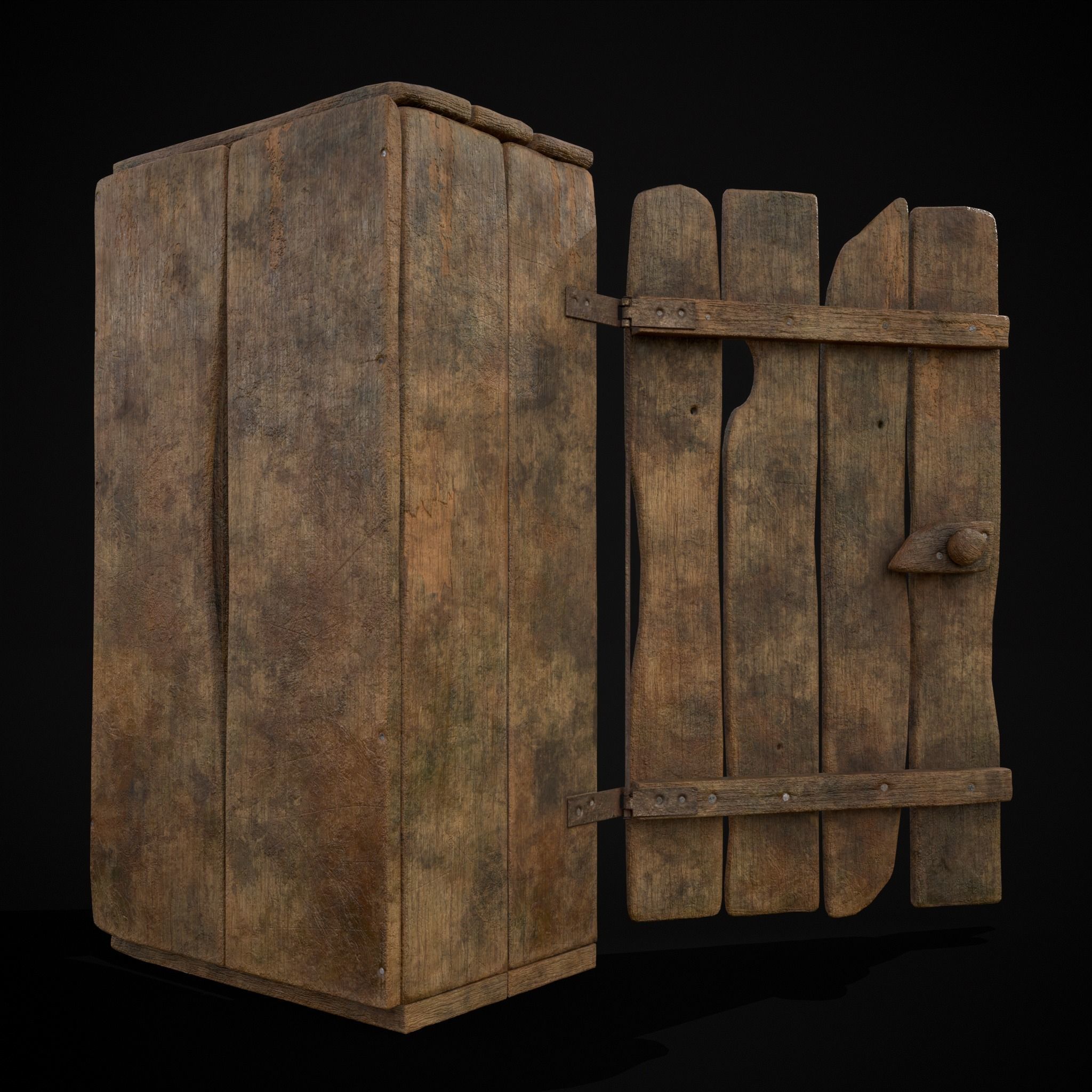 Rustic Medieval Wooden Cupboard  Low-poly 3D model_16