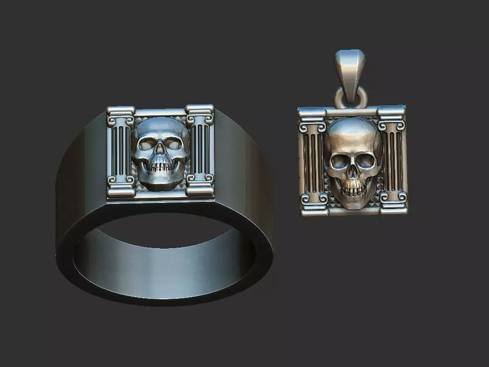 Masonic Skull Ring and Pendant 3D print model_0