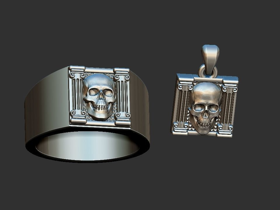 Masonic Skull Ring and Pendant 3D print model_10