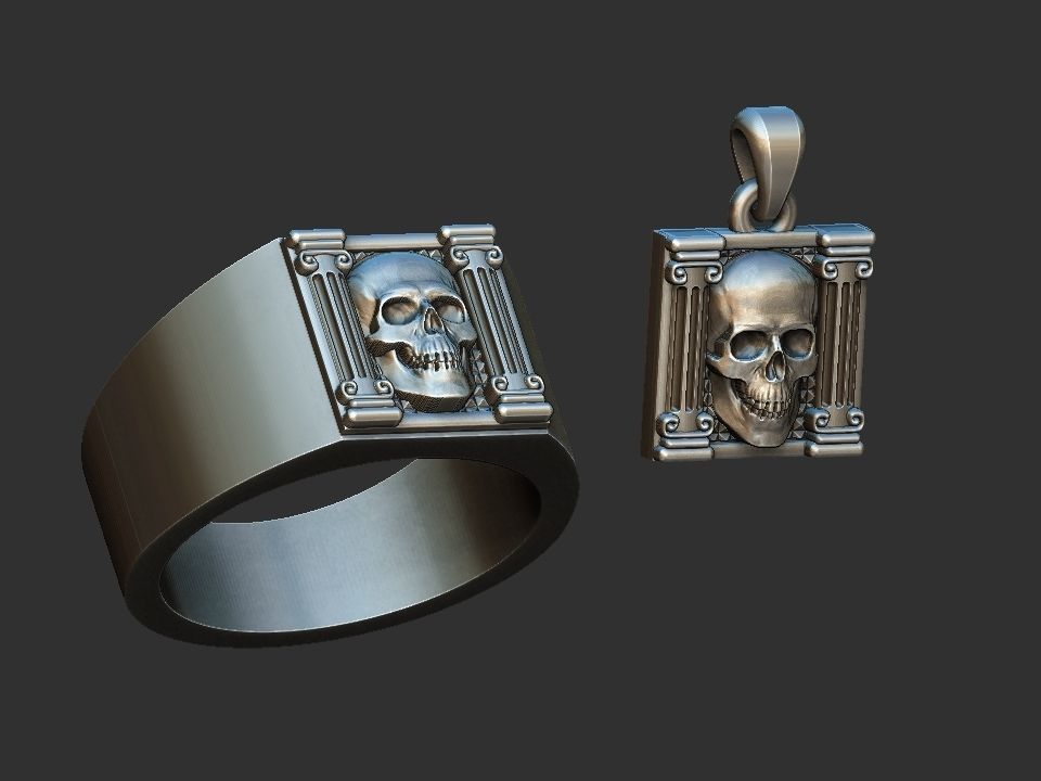 Masonic Skull Ring and Pendant 3D print model_1