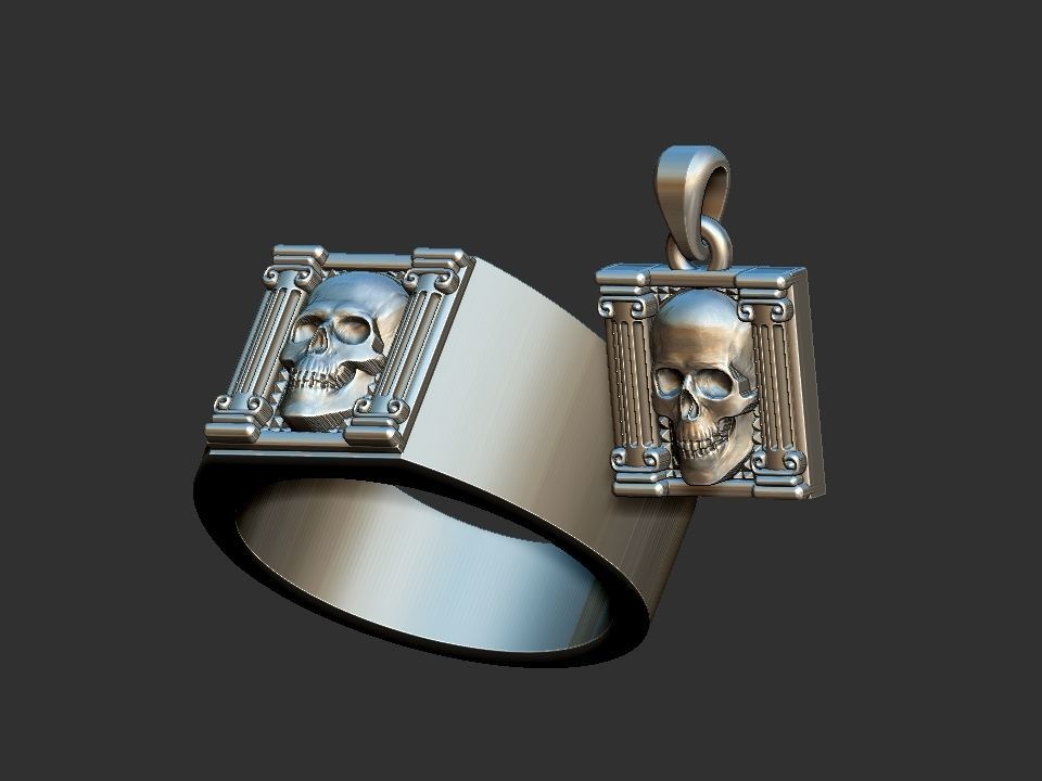 Masonic Skull Ring and Pendant 3D print model_9