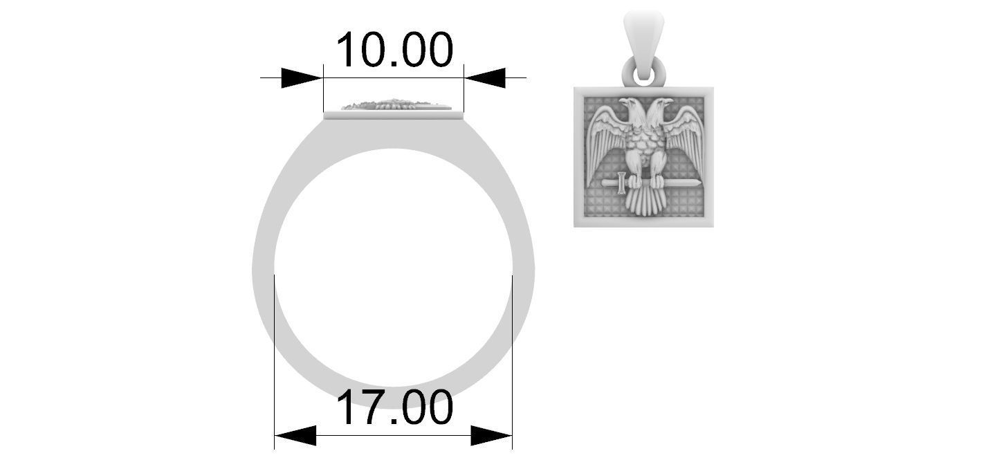 Masonic Bicephalous Eagle - Ring and Pendant 3D print model_3