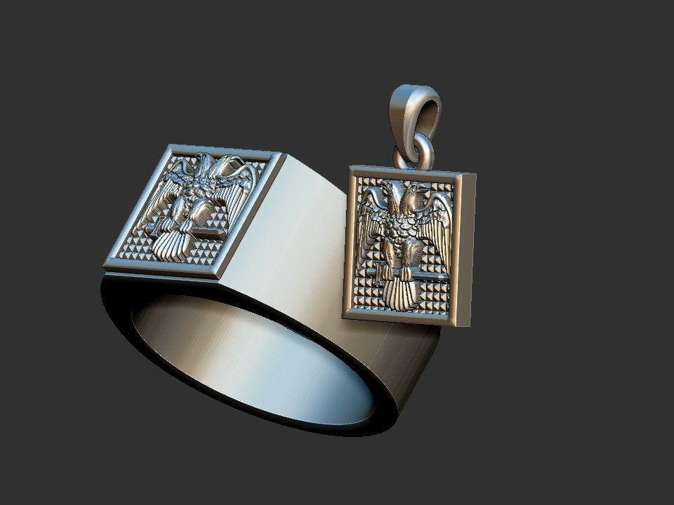 Masonic Bicephalous Eagle - Ring and Pendant 3D print model_8
