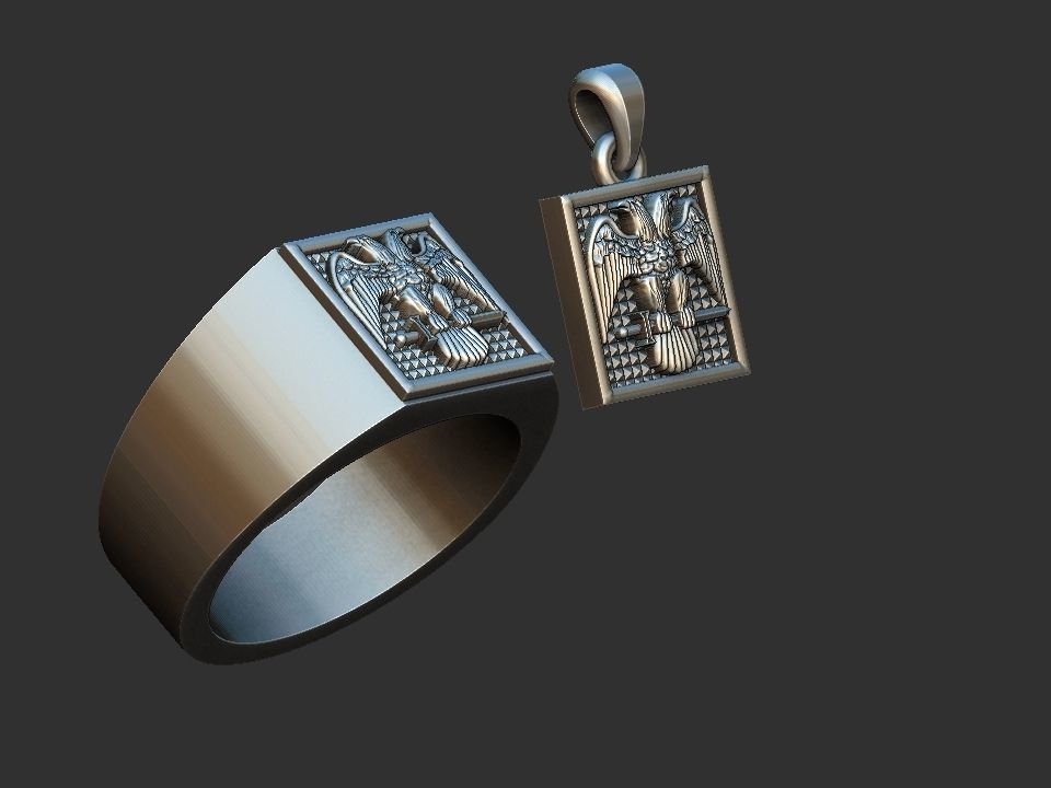 Masonic Bicephalous Eagle - Ring and Pendant 3D print model_11