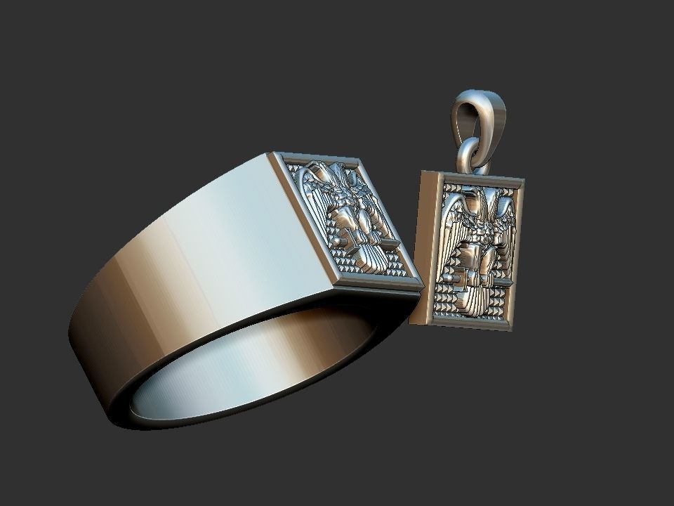 Masonic Bicephalous Eagle - Ring and Pendant 3D print model_2