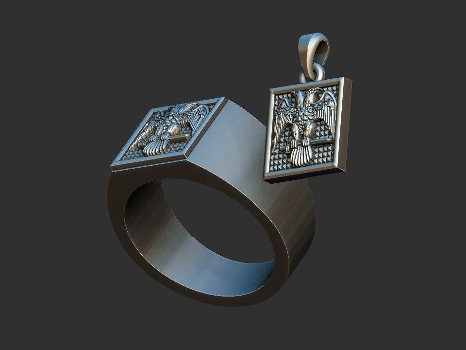 Masonic Bicephalous Eagle - Ring and Pendant 3D print model_10